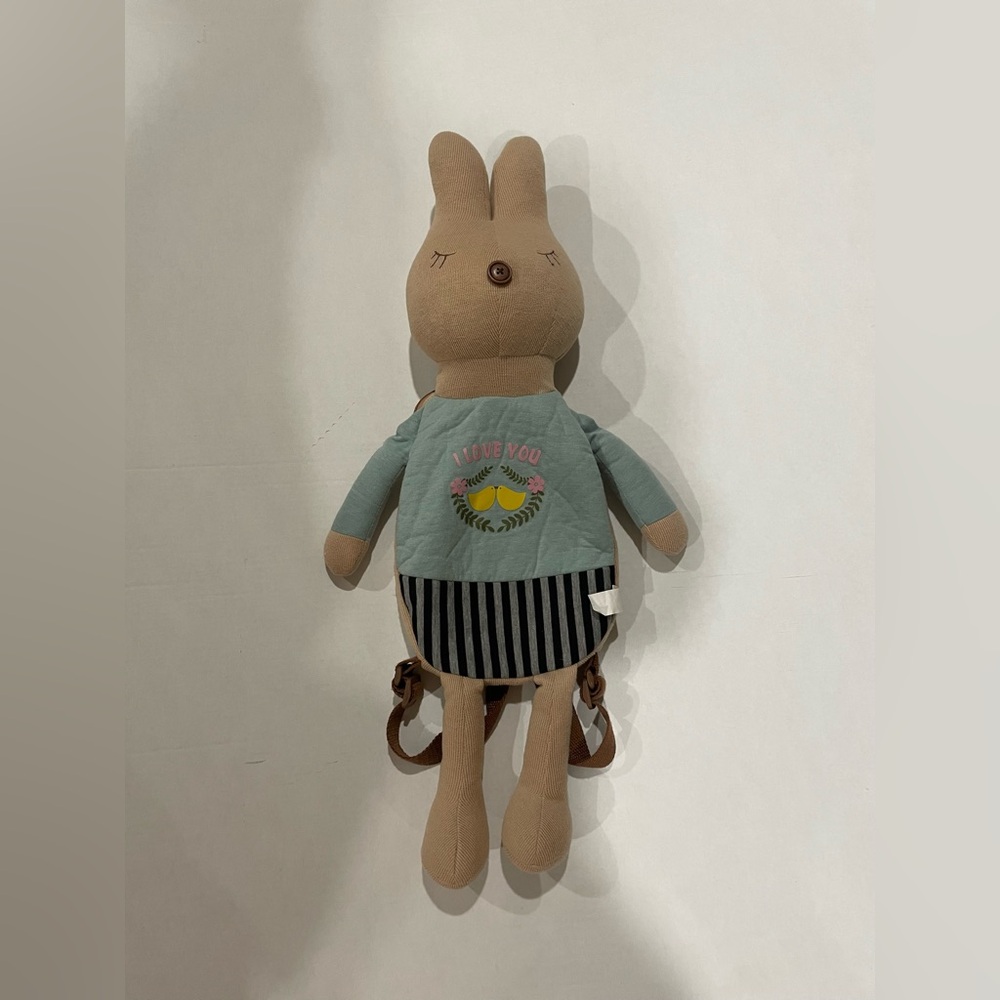 Adorable Tan and Blue Bunny Plush Backpack
